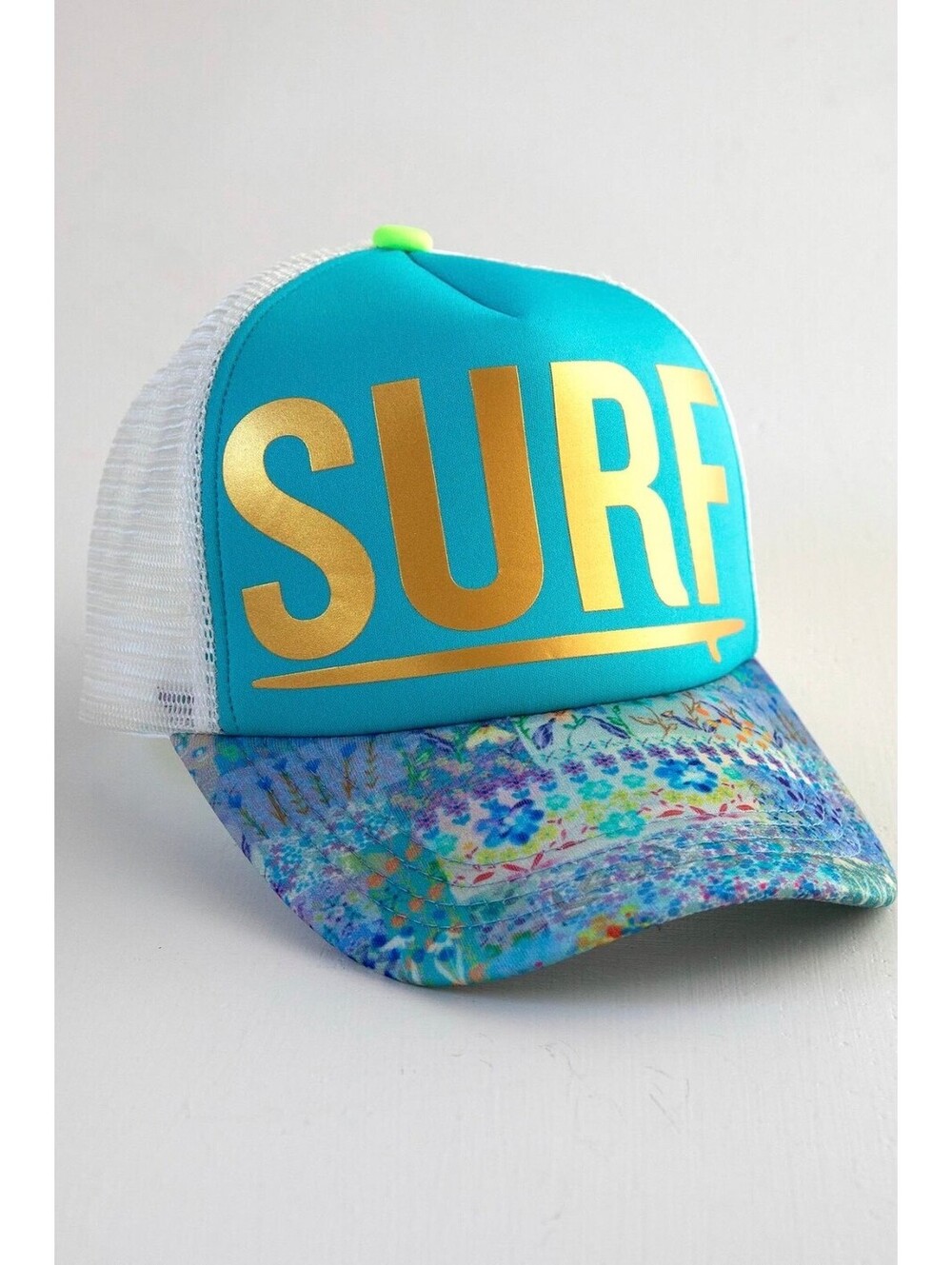 Natural Life Surf Trucker Hat Blue Floral Brim Mesh Back Snapback NWT